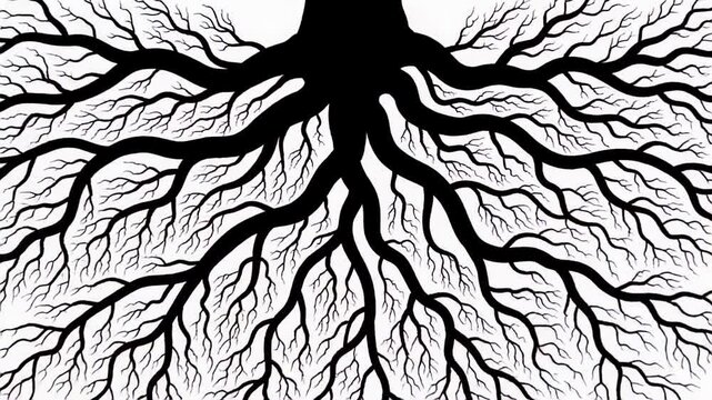 Progression of Tree Root Illustration from Silhouette to Detailed Rendering Sequence