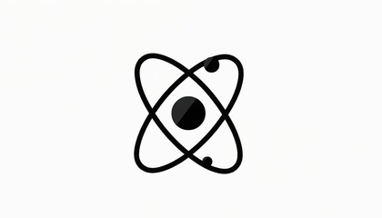 Black atom icon with orbits and electrons isolated on white background. Illustration of atom for scientific education or tech presentation about nuclear energy.