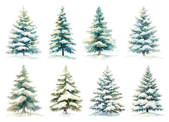 Obraz premium Watercolor snowy evergreen trees.