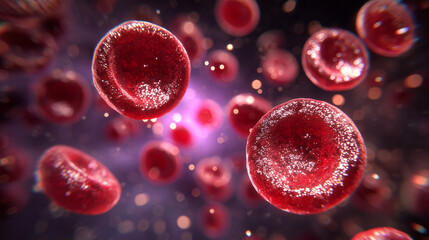 red blood cells flowing through vein, haemoglobin, anaemia concept, women's menstrual health, 3d medical healthcare