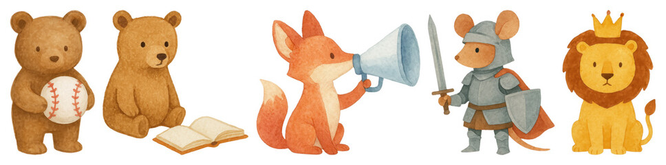 Obraz premium PNG Cute animals in costumes, element set on transparent background