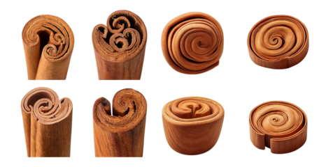 Assorted Wooden Rolls and Curled Veneers for Textures and Crafts, Bundle Set Collection, Isolated on Transparent Background