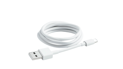 Coiled white USB cable with type A and smaller connectors