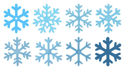 Fototapeta premium PNG Eight unique blue snowflakes, element set on transparent background