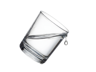 A Captivating Glass of Water Tilted at an Angle with a Droplet Falling from the Edge