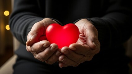 Hands Holding Red Heart Symbolizing Love Care Affection and Valentine’s Day Concept
