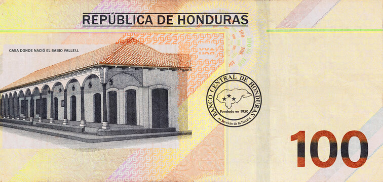 Lempira, Honduran money, 100 lempira banknote issued by Banco Central De Honduras.