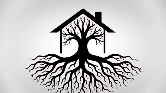 Visual Evolution of House Roots Symbolizing Hidden Foundations Concept