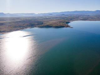 Aerial Autumn view of Ogosta Reservoir, Bulgaria