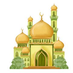 Watercolor Illustration of Green Mosque