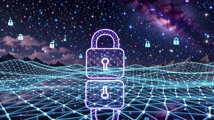 glowing padlock network, digital security and cosmic protection concept | technology, cybersecurity, science, futurism, space theme - Powered by Adobe