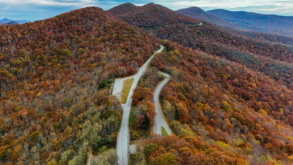 Aerial view of fall colors in the mountains