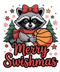 Merry Swishmas Christmas Basketball Holidays Xmas Raccoon