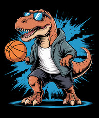 Dinosaurs Playing Basketball Sport Lover Player Funny Design © Puddin98