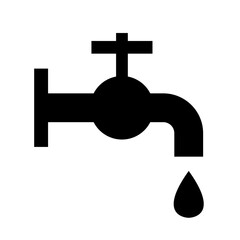 Water Tap and Drop or Droplet Black Silhouette Style Sign Symbol Icon. Vector Image.