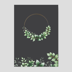 wedding invitation card template with green leaf watercolor on white background