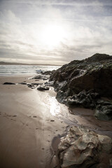 Late afternoon views of Godrevy Beach in Cornwall, UK.