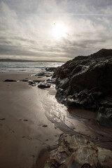 Late afternoon views of Godrevy Beach in Cornwall, UK.