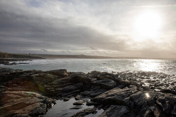 Late afternoon views of Godrevy Beach in Cornwall, UK.
