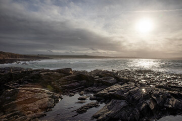 Late afternoon views of Godrevy Beach in Cornwall, UK.