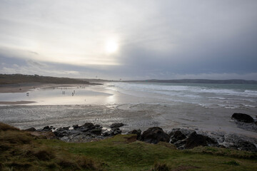 Late afternoon views of Godrevy Beach in Cornwall, UK.