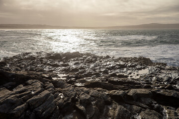 Late afternoon views of Godrevy Beach in Cornwall, UK.