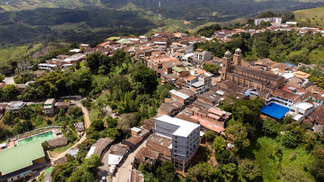 Yali, Antioquia, Colombia. October 19, 2025. Panoramic drone view. Municipality located 124.8 km from Medellin.