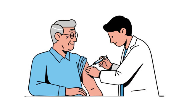 Elderly man receiving flu shot from doctor in healthcare setting - Powered by Adobe