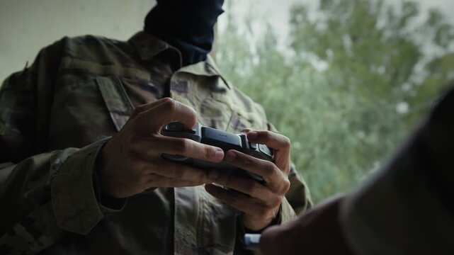 Remote Control Drone Military Pilots Prepare to Strike War Target