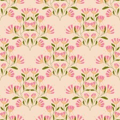 Fototapeta premium Pink Botanical Floral Seamless Repeat Pattern for fabric, textiles, clothing, wrapping paper, cover, banner, home decor, background