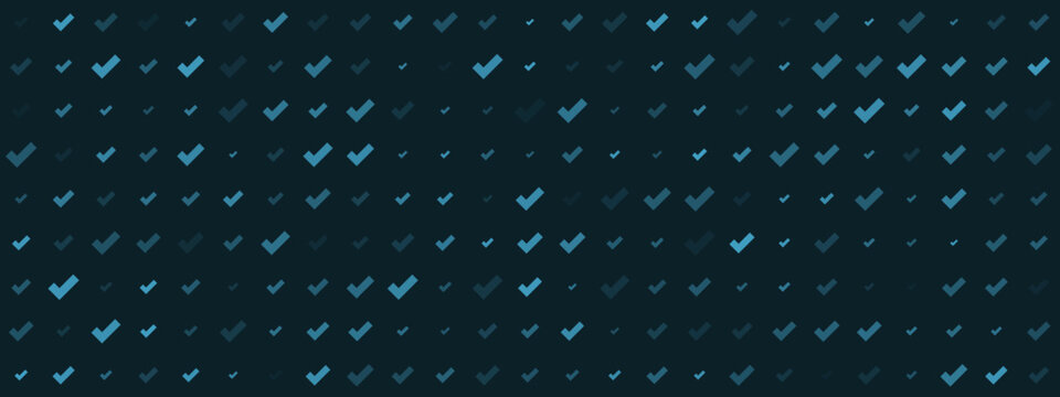 Modern digital background featuring a seamless pattern of blue checkmark symbols, signifying approval, verification, and successful completion.