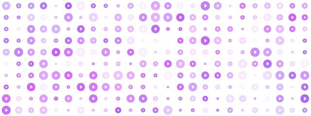 Abstract digital background with glowing purple play buttons and circles on a dark screen, representing technology, media, and entertainment concepts.