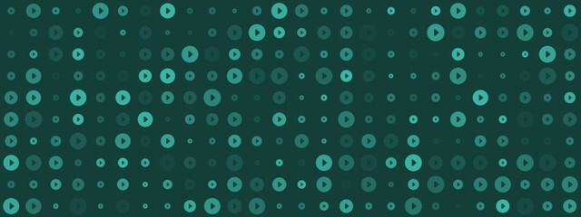Modern abstract background featuring a repeating grid of varying sized teal circles and play icons, ideal for technology and entertainment themes.