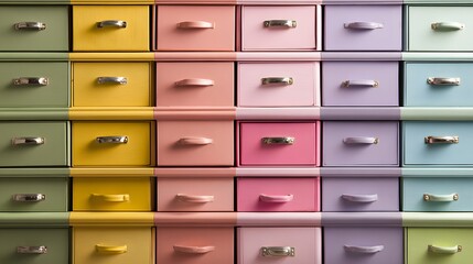 Stacked colorful drawers display organized storage units in rows and columns