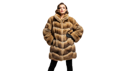 A woman wearing a luxury fur coat