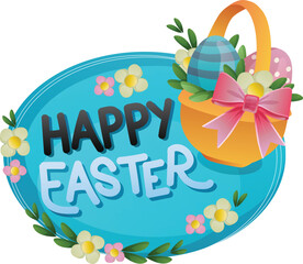 happy easter text lettering with egg basket
