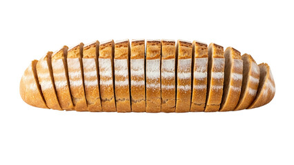 Freshly sliced loaf of bread, ready for enjoyment. This image showcases a perfectly baked loaf, expertly sliced to highlight its texture and form