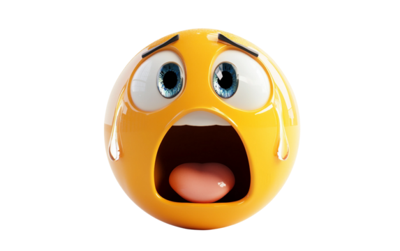 Vibrant 3D crying face emoji with smooth glossy teardrops highlighted under bright illumination isolated on transparent background PNG - Powered by Adobe