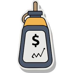 Obraz premium A Stylized Illustration of a Sauce Bottle with a Dollar Sign and Upward Trending Graph on a Label against a Black Background