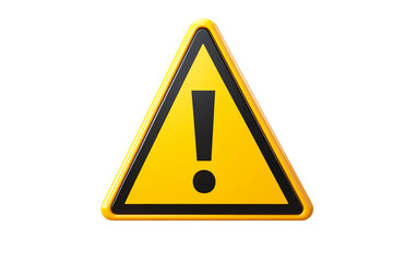 Lifelike 3D warning sign emoji showcasing a bold yellow triangle, prominent exclamation mark, and polished texture isolated on transparent background PNG