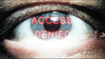 A digital eye scan interface flashes “access denied” as neon lines track biometric data. Ideal for cybersecurity, identity protection, authentication systems, and futuristic tech themes. - Powered by Adobe