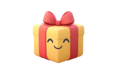 Bright red gift box emoji with ribbon representing celebrations, presents, and festive joy isolated on transparent background PNG