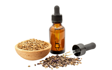 Flat style vector artwork of herbal extract in a dropper bottle representing natural remedies isolated on transparent background PNG