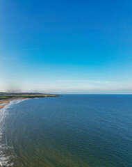 Aerial Panoramic View of Beach and Ocean of Newcastle Port City of Northern England, United Kingdom. 13th October, 2025