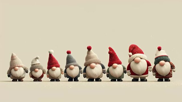 A Line of Cute Christmas Dwarfs Gnomes Festive Holiday Decoration