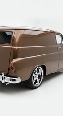 Classic brown van profile view with chrome wheels and white background