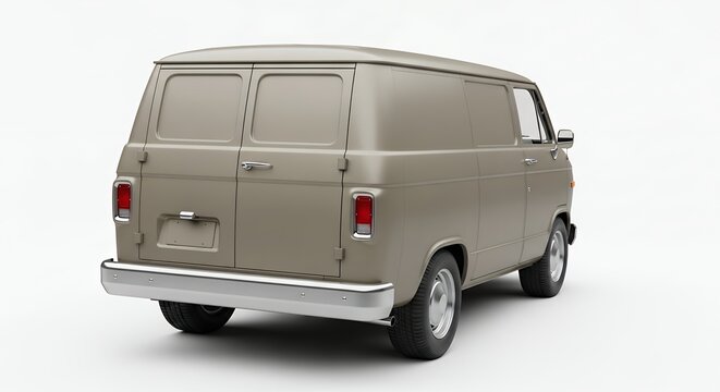 Classic cargo van in neutral color isolated on white background