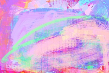 Obraz premium Abstract eye illustration. Vibrant hues dominate. Brushstrokes create texture. Pink, blue, green colors blend. Artistic depiction. Digital painting. Colorful design. Visual concept