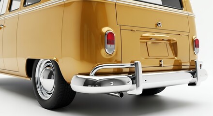Classic gold vehicle rear view against white backdrop studio style