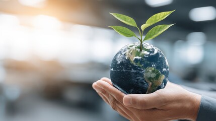 Environmental protection concept, bubbles protect small trees and their growth, and earth saving icons floating around the bubbles.